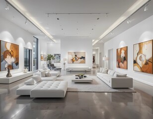 Fototapeta premium A home designed like a private art gallery, with open white spaces
