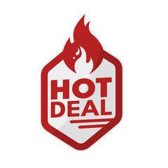 Hot Deal – red vintage flame sticker, retro badge – vector illustration