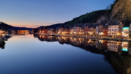 Fototapeta premium Dinant on the banks of the Meuse with the collegiate church of Notre-Dame and the citadel