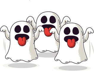 Funny Cute Cartoon Ghost Vector with Tongue Out – Halloween Character