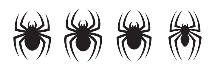 Set of black spider silhouette icons. Spider icon. Spider symbol. Vector illustration eps 10