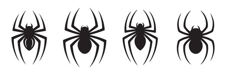 Set of black spider silhouette icons. Spider icon. Spider symbol. Vector illustration eps 10