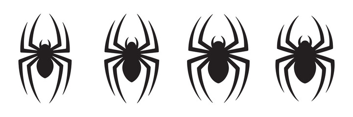 Set of black spider silhouette icons. Spider icon. Spider symbol. Vector illustration eps 10