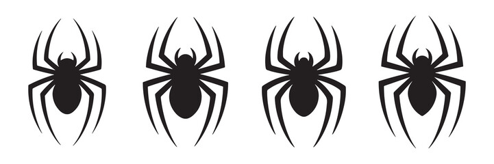 Set of black spider silhouette icons. Spider icon. Spider symbol. Vector illustration eps 10