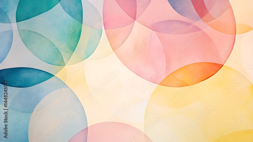 Poster abstract image featuring an array of translucent, overlapping circles in pastel colors. the circles 