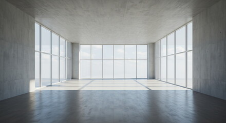 Obraz premium Empty concrete room large windows sunlight