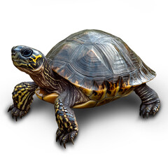 Obraz premium Beautiful turtle with shiny shell. This aquatic creature is often found in freshwater bodies. It is a symbol of longevity on a transparent background.