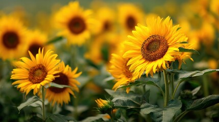 Vibrant Sunflowers in Bloom Against a Sunny Background