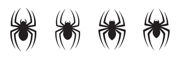 Set of black spider silhouette icons. Spider icon. Spider symbol. Vector illustration eps 10