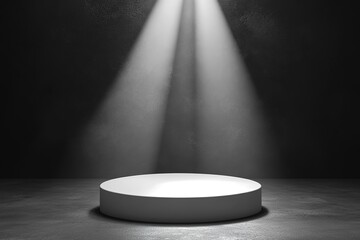 Empty White Podium Under Spotlight In Dark Studio