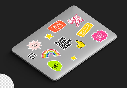 Stickers on a Laptop Mockup