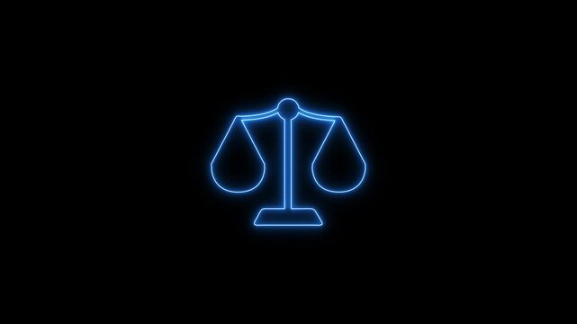 A Neon scale icon animation. Scale of Justice, weight balance, Symbol of law justice