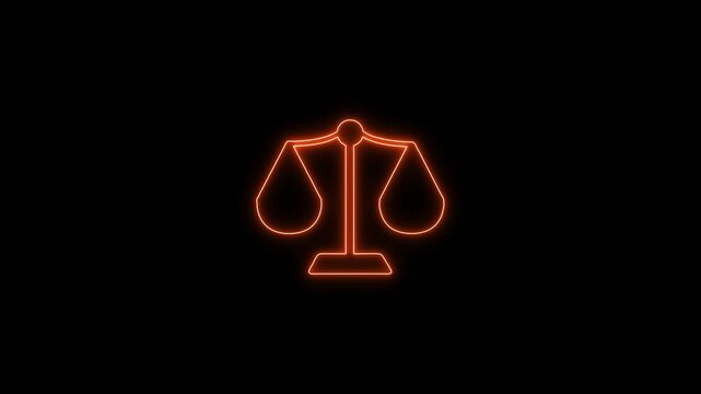A Neon scale icon animation. Scale of Justice, weight balance, Symbol of law justice
