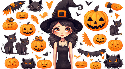 Professional Halloween party fashion girl items with black magic hat for spooky event decorations