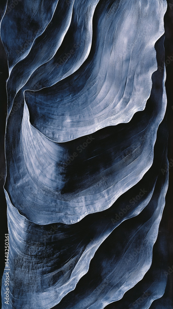 Poster Abstract image of dark blue, textured waves, creating a dynamic and flowing visual. Represents depth, movement, and mystery, suitable for design backgrounds