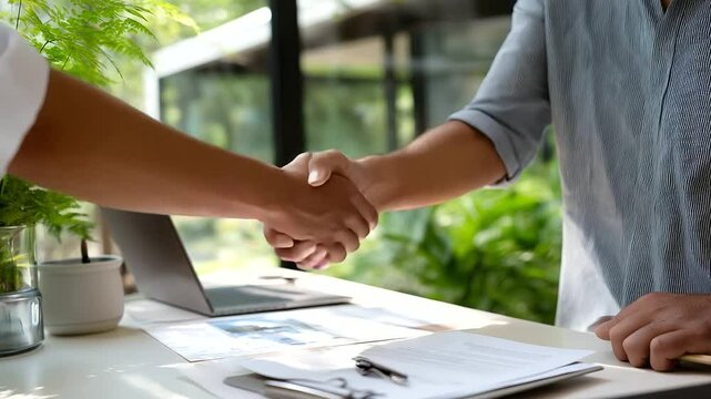 Project Manager and Client Handshake After Approval in Office Setting