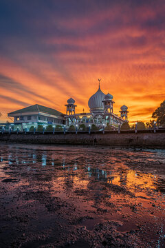 Mosque sunset on the beach in Thailand