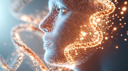 Creative portrait of a woman, profile view with glowing light effects, symbolizing inspiration and innovation, artistic theme.