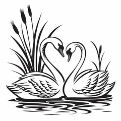 Fototapeta premium Two Swans Outline Drawing for Coloring Activities ,Easy and Fun 