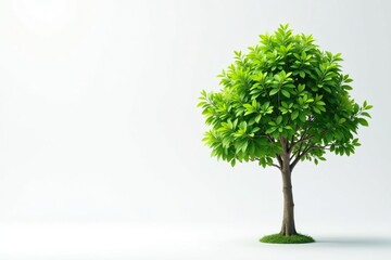 Young tree, slender trunk, vibrant green leaves, bright white backdrop , nature, leaves