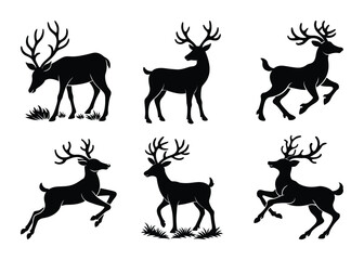 Reindeer silhouette vector set on white background, Reindeer bundle