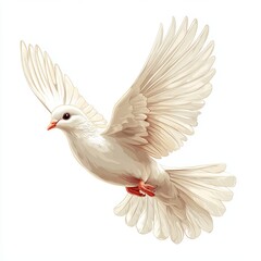 Obraz premium White dove, a symbol of peace and love, takes flight across the vast blue sky