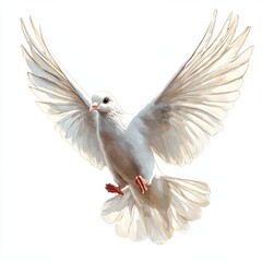 Obraz premium White dove, a symbol of peace and love, takes flight across the vast blue sky