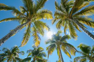 Majestic palm trees with vibrant fronds create the tropical paradise, showcasing their graceful beauty in adorable  landscape    