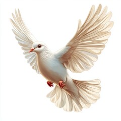 Fototapeta premium Graceful white dove, a symbol of peace, takes flight with its wings against the blue sky