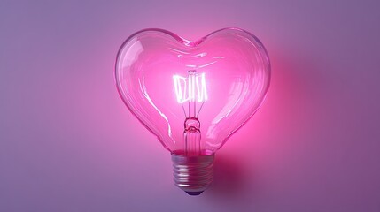 A heart-shaped light bulb glowing pink. White background