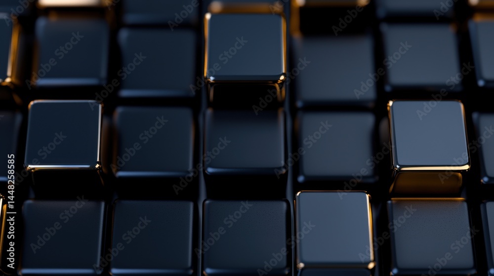 Poster a close up of a black and gold cube pattern. the cubes are arranged in a grid, with some of them ove