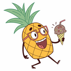 Cool Pineapple Wearing Glasses Holding Ice Cream – Fun Tropical Fruit Cartoon Vector Design