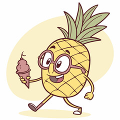 Cool Pineapple Wearing Glasses Holding Ice Cream – Fun Tropical Fruit Cartoon Vector Design