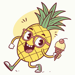 Cool Pineapple Wearing Glasses Holding Ice Cream – Fun Tropical Fruit Cartoon Vector Design