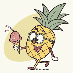 Cool Pineapple Wearing Glasses Holding Ice Cream – Fun Tropical Fruit Cartoon Vector Design