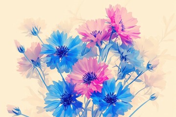 Fototapeta premium Vibrant bouquet of pastel flowers in soft focus.