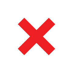 Red x icon. Bold red cross symbol on white background. Medical and emergency icon vector flat illustration design. 