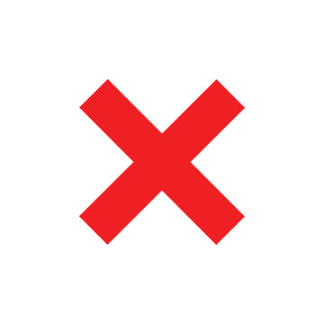 Red x icon. Bold red cross symbol on white background. Medical and emergency icon vector flat illustration design. 