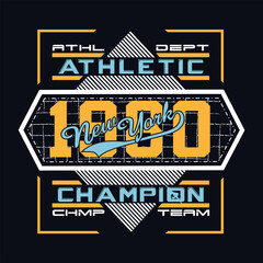 Athletic New York City vector typography design featuring bold, sporty lettering with motivational slogan words in a modern, dynamic layout.
