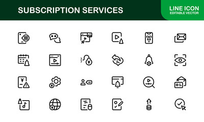 Professional Subscription Services Icon Set Vector Illustration. Most Useful Icons for Membership, Subscription, Billing, and Payment Systems.