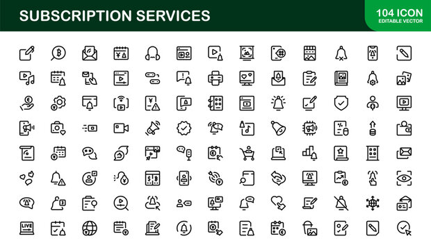 Professional Subscription Services Icon Set Vector Illustration. Most Useful Icons for Membership, Subscription, Billing, and Payment Systems.