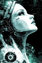 Fototapeta premium Cybernetic Beauty Gaze into the Future of Artificial Intelligence and Technological Advancement in Art