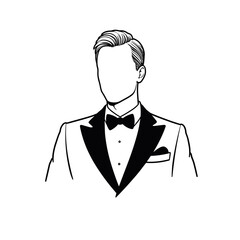 Man in tuxedo, line art, monochrome, for website design