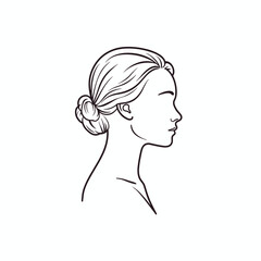 Woman's profile, line art, black and white, for beauty logo