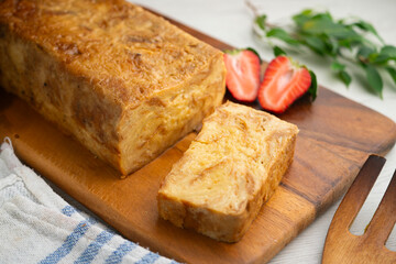 Ibizan Greixonera. Egg pudding with traditional ensaimada from the Balearic Islands.