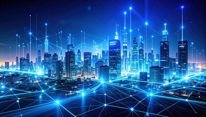 Fototapeta premium A vibrant cityscape at night, featuring a network of illuminated streets and highways, with twinkling lights creating a stunning visual tapestry.