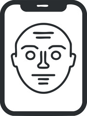 Black and white icon of facial recognition technology on a smartphone screen for security authentication