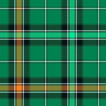 Classic tartan, plaid seamless pattern with green, white and orange