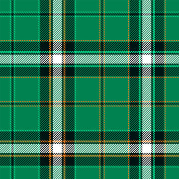 Classic tartan, plaid seamless pattern with green, white and orange
