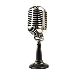 Fototapeta premium A vintage-style microphone stands prominently against a plain background. symbolizing the essence of classic broadcasting and music. ideal for themes of communication and creativity